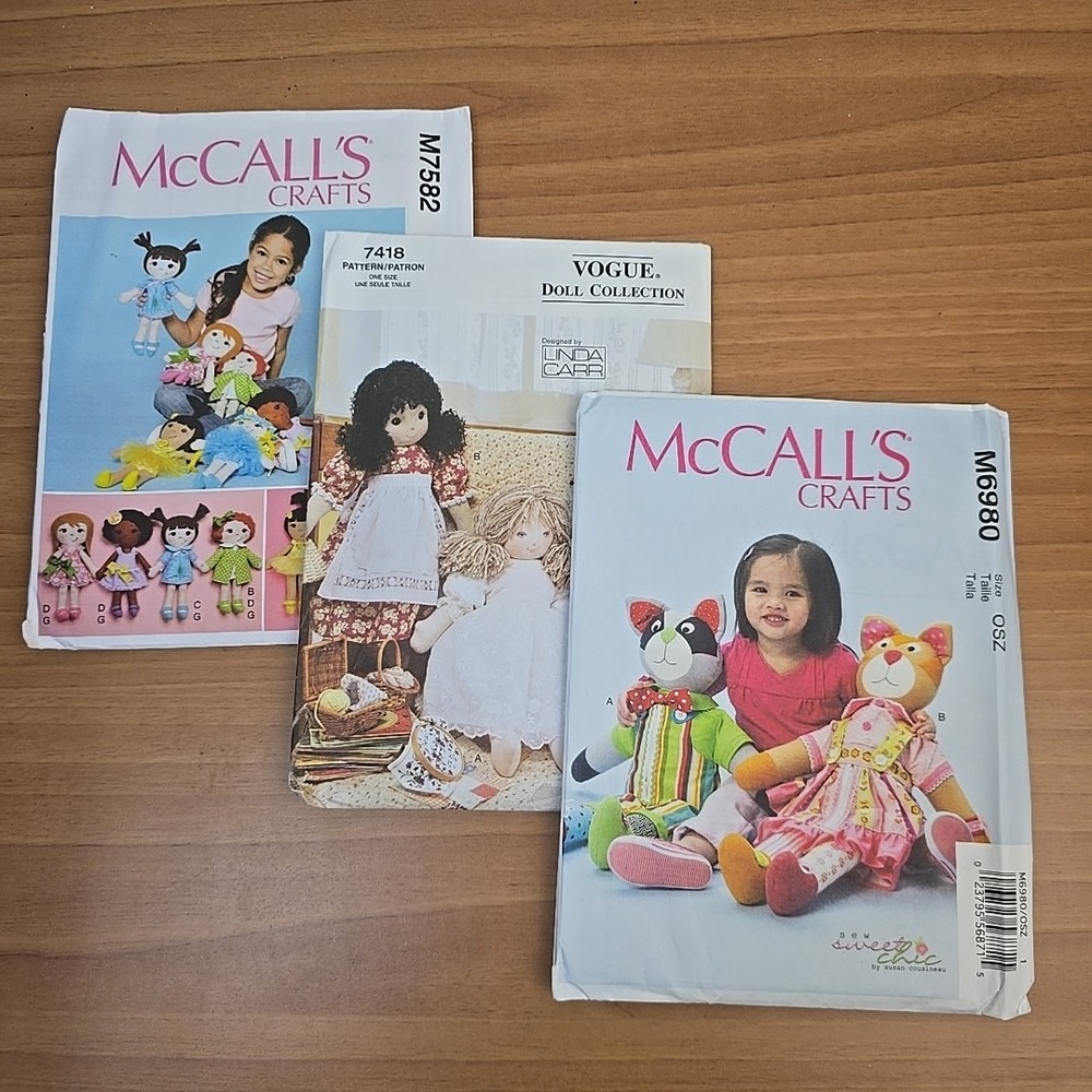 VOGUE Doll‎ Collection & McCalls Crafts Doll & Plush Sewing Patterns Bundle of 3